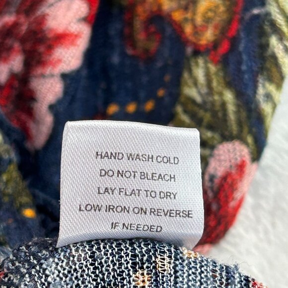 Haute Project Womens Floral Boho Bell Sleeve Cropped Top Blouse Large Navy/Red - Picture 5 of 8